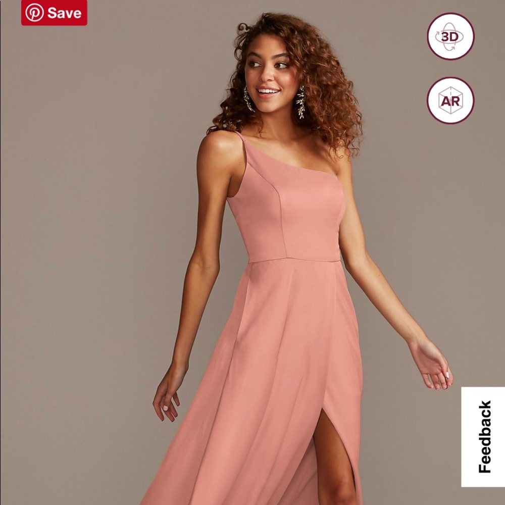 David’s Bridal Crepe-Back Satin One-Shoulder Desert Coral size 10